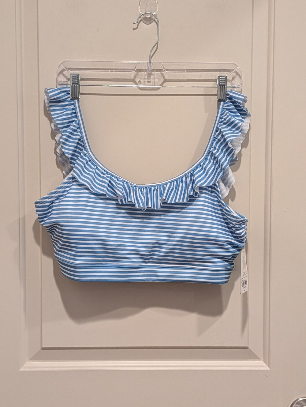 Outdoor Oasis Blue and White Striped Ruffle Bikini Top XL
